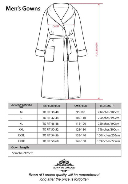 Men's Dressing Gown - Mozart Size Chart