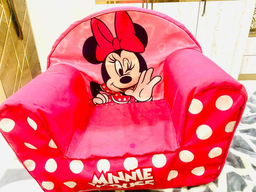 Pink polka dot chair with Minnie Mouse design