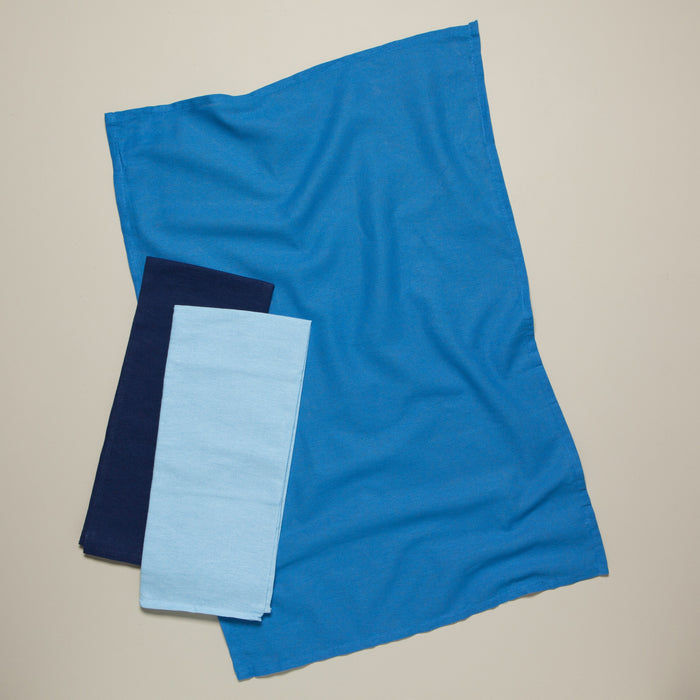Moon Cool Blue Indigo Floursack Dishtowels Set of 3