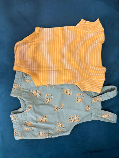 MOTHERCARE Printed Dungarees with Striped Bodysuit