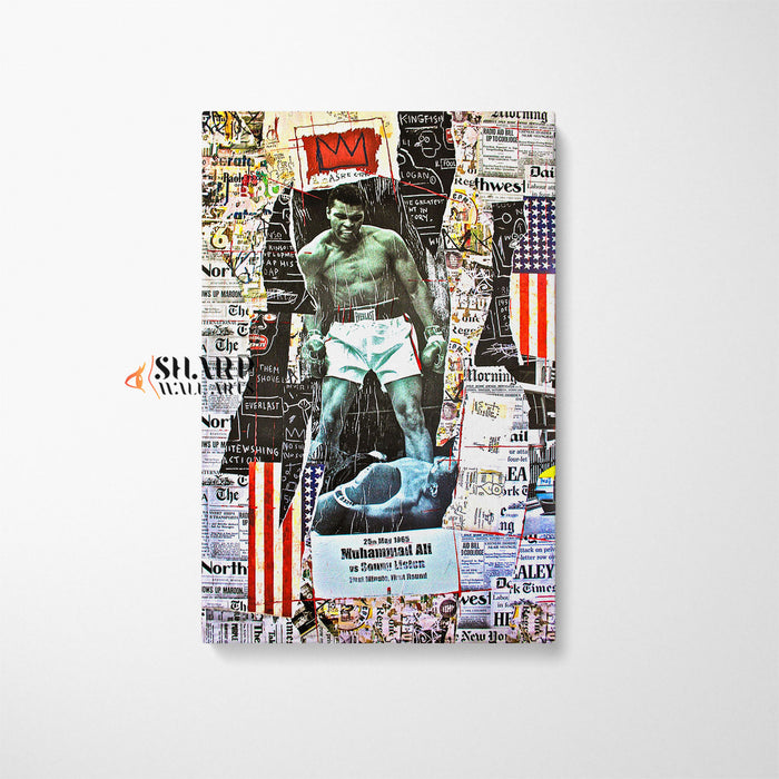 Muhammad Ali vs Sonny Liston Mixed Art Canvas Print