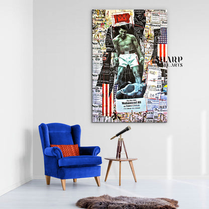 Muhammad Ali vs Sonny Liston Mixed Art Canvas Print