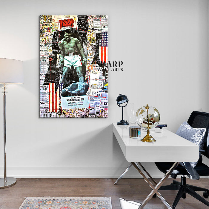 Muhammad Ali vs Sonny Liston Mixed Art Canvas Print