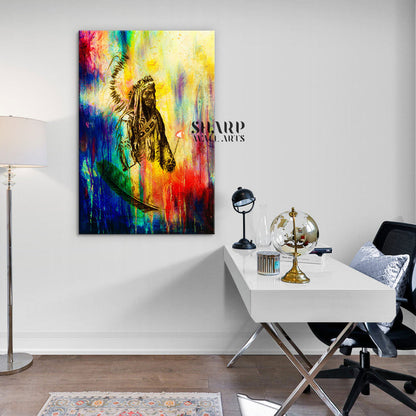 Native American Chief Abstract Canvas Wall Art