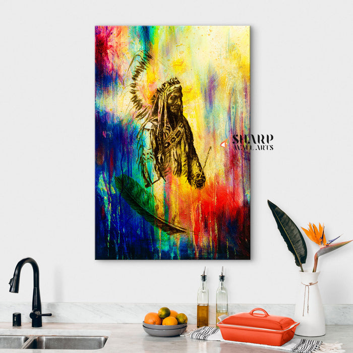 Native American Chief Abstract Canvas Wall Art