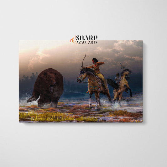 Native American Warriors Hunting Canvas Wall Art