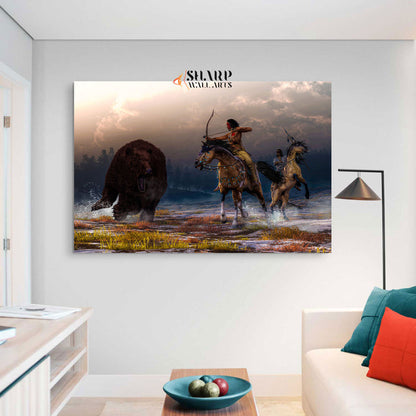 Native American Warriors Hunting Canvas Wall Art
