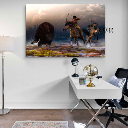 Native American Warriors Hunting Canvas Wall Art
