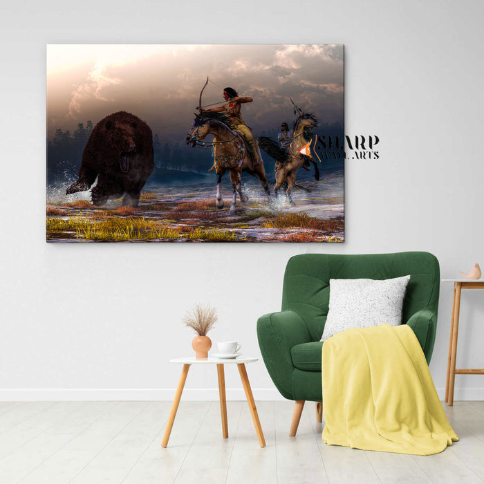 Native American Warriors Hunting Canvas Wall Art