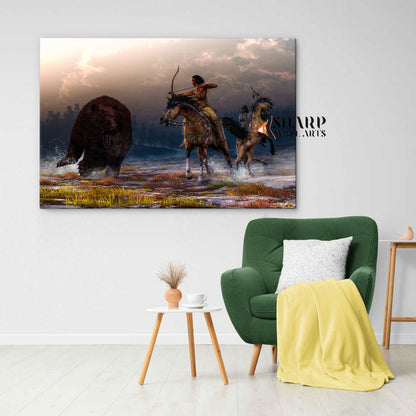 Native American Warriors Hunting Canvas Wall Art