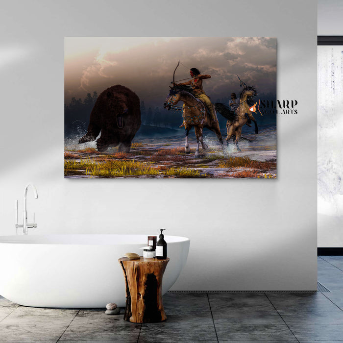 Native American Warriors Hunting Canvas Wall Art