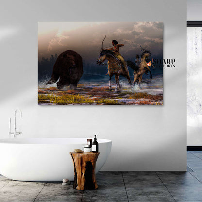 Native American Warriors Hunting Canvas Wall Art