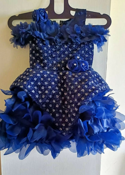 Dress your little one in elegance with this Navy Blue Partywear Frock, perfect for making her shine at any special occasion!
