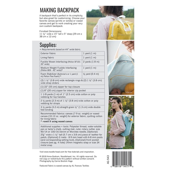 Noodlehead Making Backpack Pattern