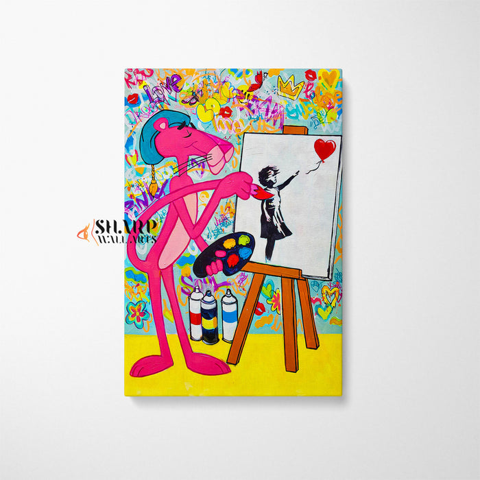 Panther Painting Banksy Balloon Girl Canvas Wall Art