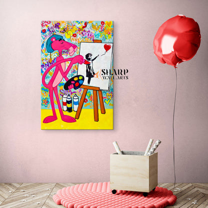 Panther Painting Banksy Balloon Girl Canvas Wall Art