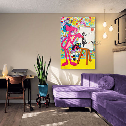 Panther Painting Banksy Balloon Girl Canvas Wall Art