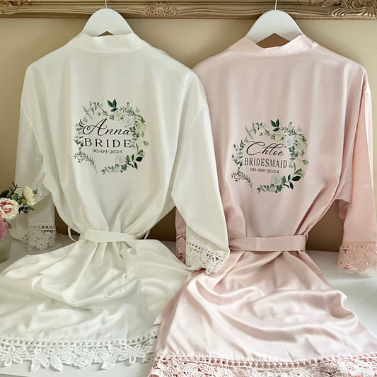 Personalised Bridal Party Robes | Lace Trim | Bride & Bridesmaid Gift