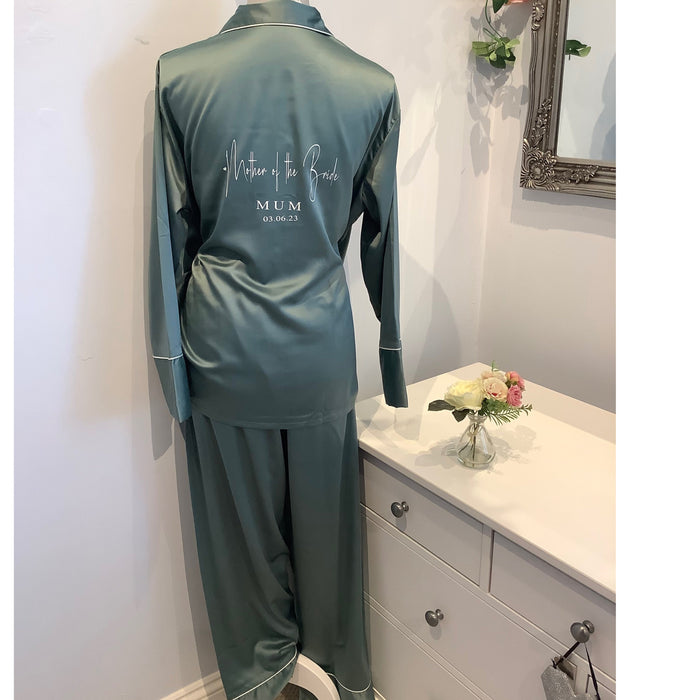 Personalised bridal Satin Pyjamas, Long Trouser PJs, Bridesmaid Gift