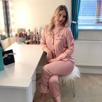 Personalised bridal Satin Pyjamas, Long Trouser PJs, Bridesmaid Gift