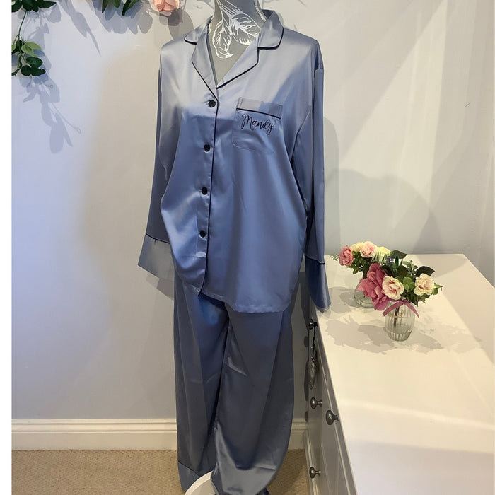 Personalised bridal Satin Pyjamas, Long Trouser PJs, Bridesmaid Gift