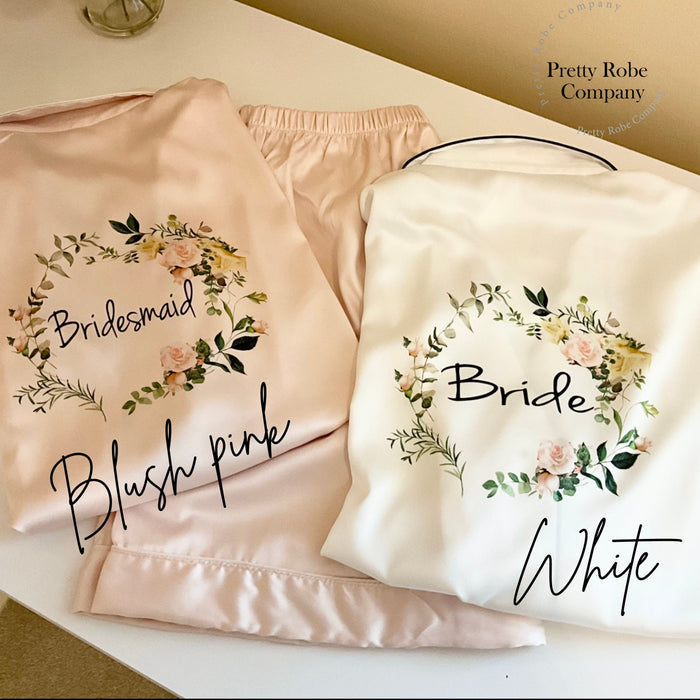 Personalised Bridesmaid PJs with Floral Design | Wedding Morning Pyjamas