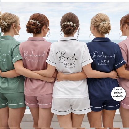 Personalised Bridesmaid Satin PJ Set | Custom Bridal Party Pyjamas
