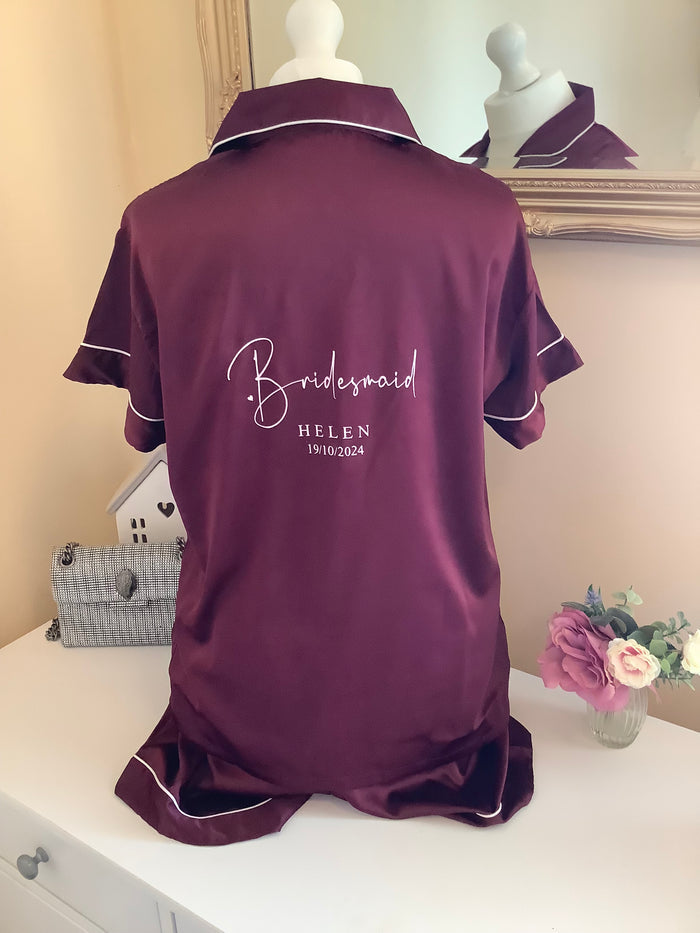 Personalised Bridesmaid Satin PJ Set | Custom Bridal Party Pyjamas