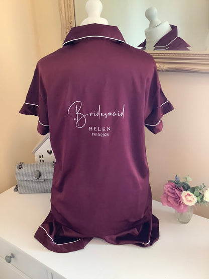 Personalised Bridesmaid Satin PJ Set | Custom Bridal Party Pyjamas