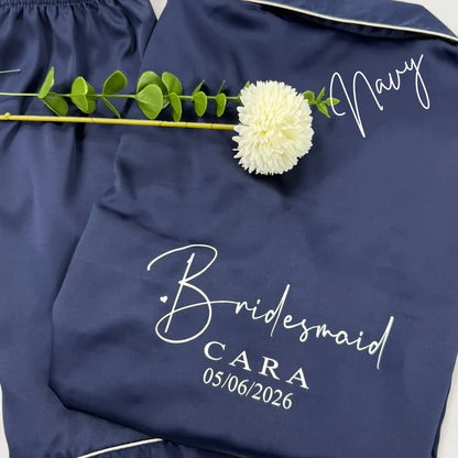 Personalised Bridesmaid Satin PJ Set | Custom Bridal Party Pyjamas
