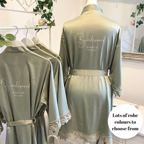 Personalised Lace Trim Bridesmaid Robe | Satin Bridal Party Gift