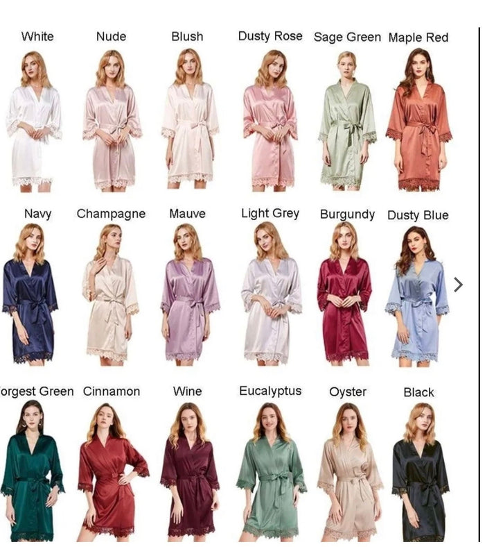 Personalised Lace Trim Bridesmaid Robe | Satin Bridal Party Gift