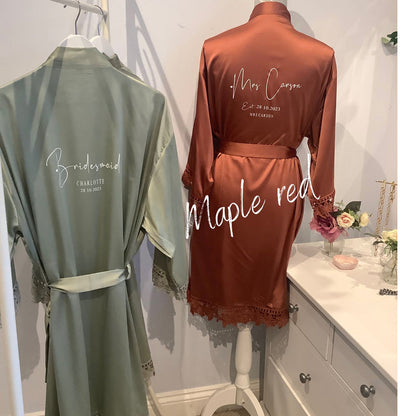 Personalised Lace Trim Bridesmaid Robe | Satin Bridal Party Gift