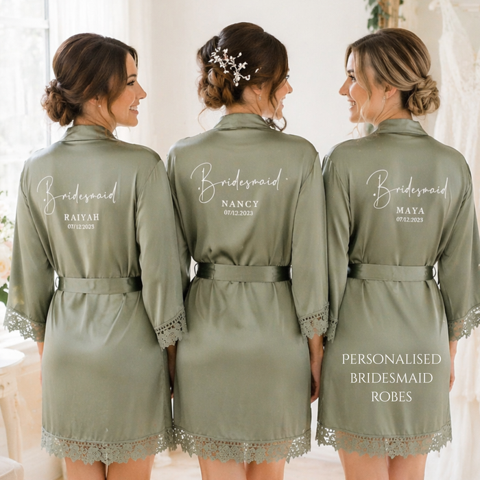 Personalised Lace Trim Bridesmaid Robe | Satin Bridal Party Gift