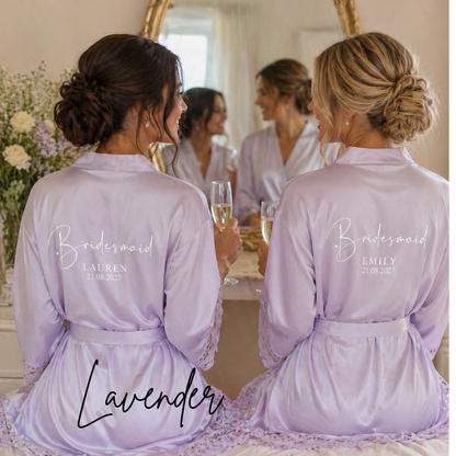 Personalised Lace Trim Bridesmaid Robe | Satin Bridal Party Gift
