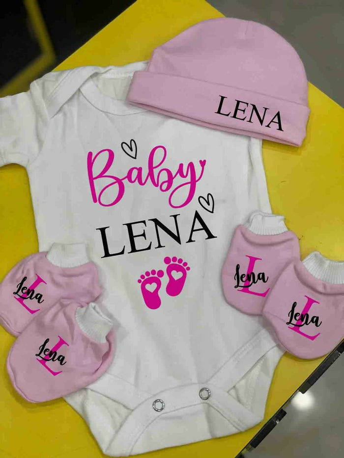 Romper with Mittens & Cap Set