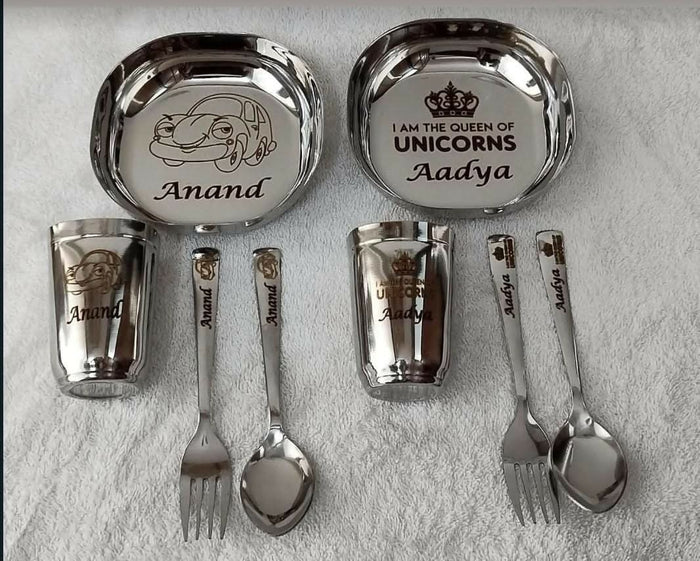 Buy Personalised Stainless Steel Snake Plate, Glass, Spoon, and Fork Set – Custom, Fun, and Durable Mealtime Set for Kids