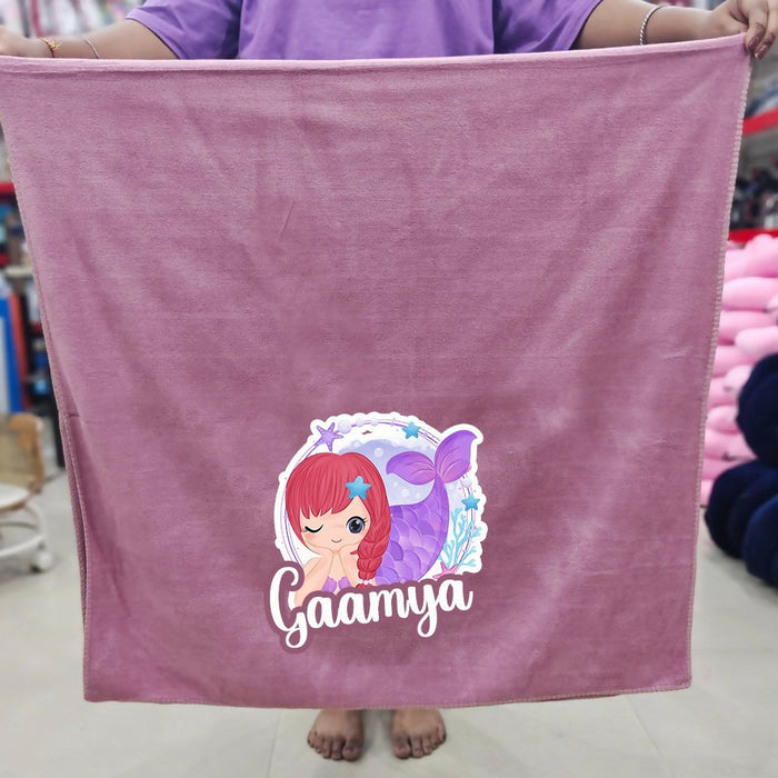 Personalized Kids Towel – 55 × 30 Inches featuring custom name personalization, soft absorbent fabric, generous size, and a child-friendly design for bath time, swimming, beach trips, and everyday use.