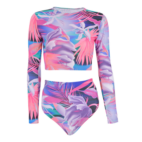 Pink Paradise Long Sleeve Cropped Rash Vest
