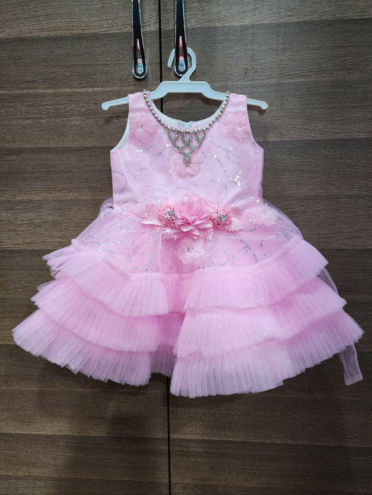 Pink princess frock - 1st Birthday Frock - PyaraBaby