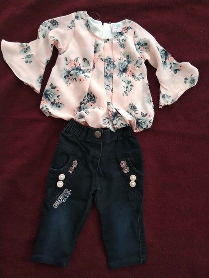 Pink Top and Black Jeans for Baby Girl - PyaraBaby