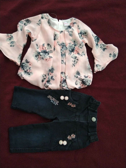 Pink Top and Black Jeans for Baby Girl - PyaraBaby