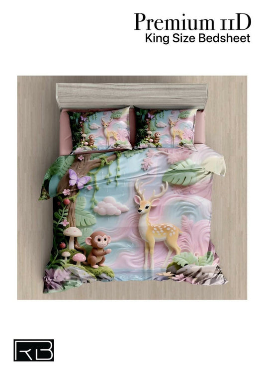King size bedsheet with deer and monkey design