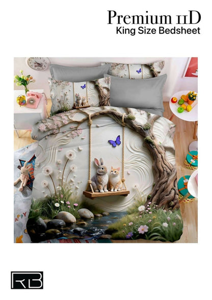 King size bedsheet with nature-themed design featuring animals and butterflies