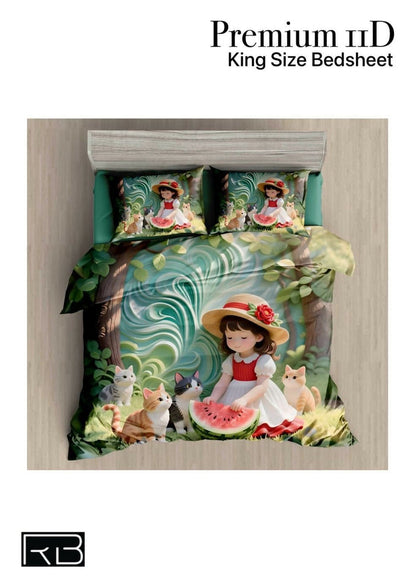 King size bedsheet set with a girl and animals design