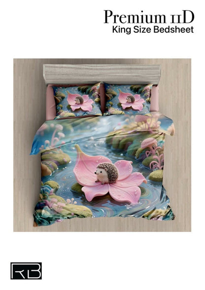 Bedsheet set with hedgehog and flower design