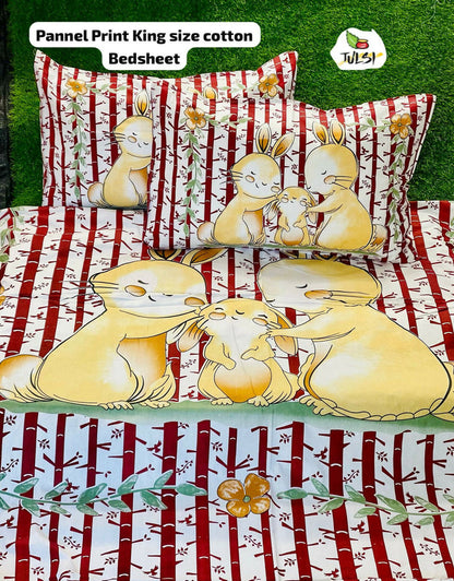 Cotton bedsheet set with cartoon squirrel design
