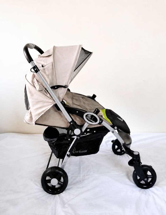 R for Rabbit Chocolate Ride Baby Stroller Pram B122 in Rainbow design with reversible handle, comfortable reclining seat, safety harness, protective canopy, smooth wheels, and foldable frame for everyday baby travel.