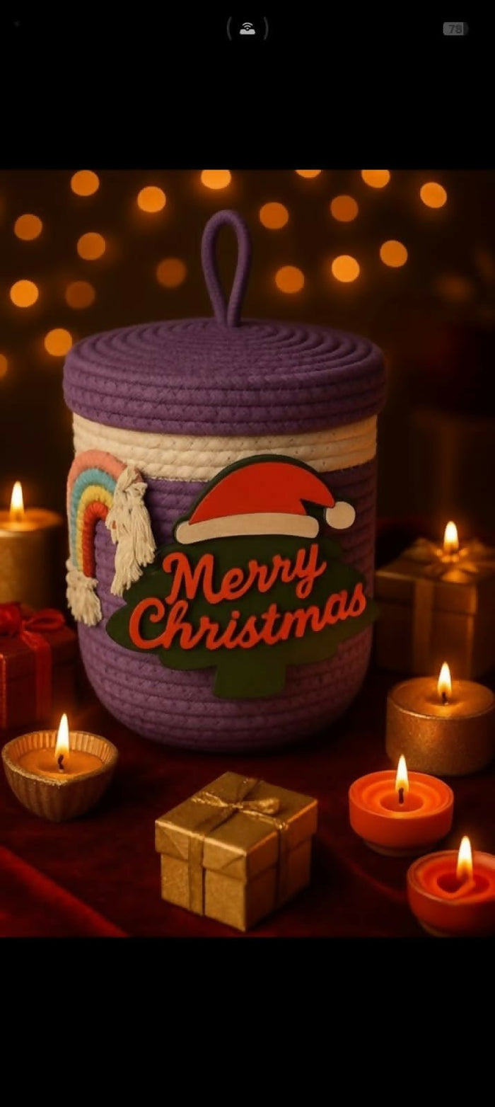 Decorative Christmas-themed woven basket
