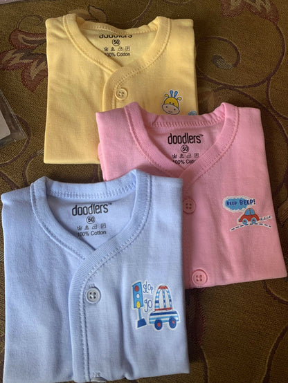 Set of 3 vest front open 100% cotton for new born - PyaraBaby